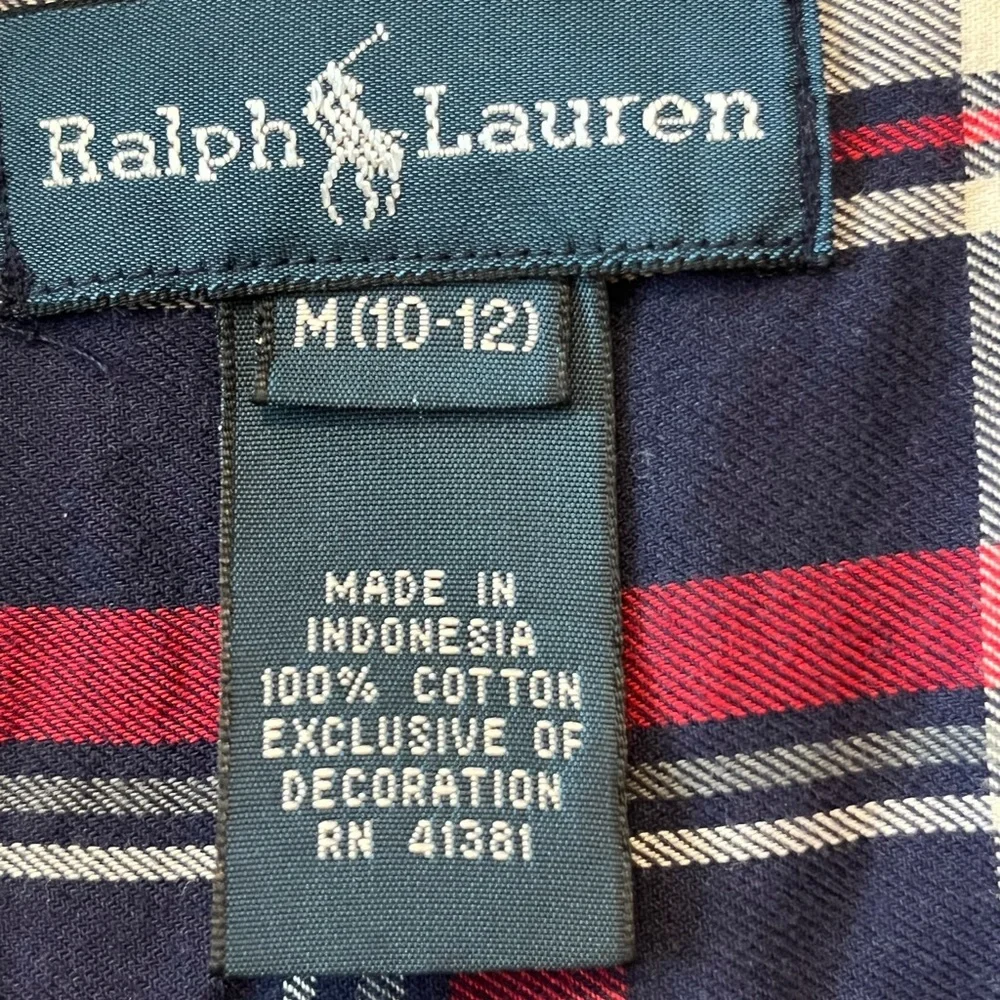 Ralph Lauren Boys Plaid Button Down Shirt - Navy/Red/White - Size M (10-12)